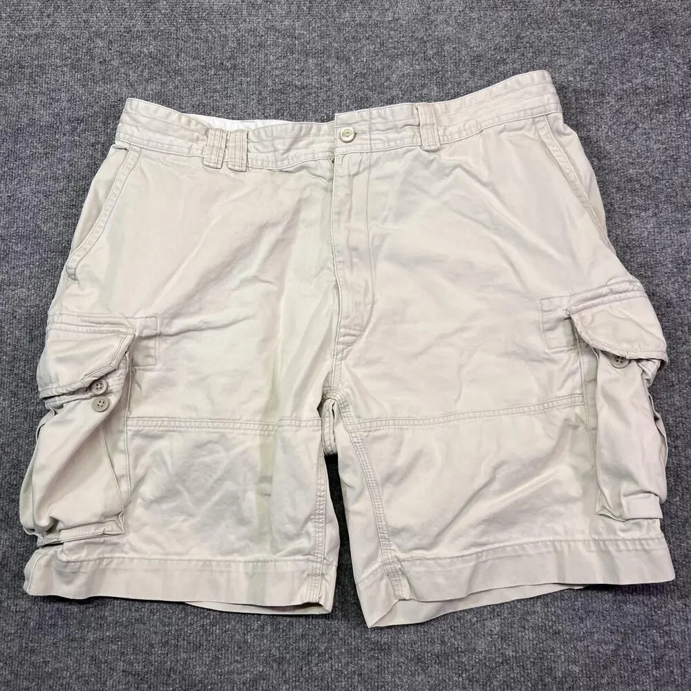VTG Polo Ralph Lauren Cargo Shorts Mens 44B Beige Cotton Canvas 9 Inch Inseam